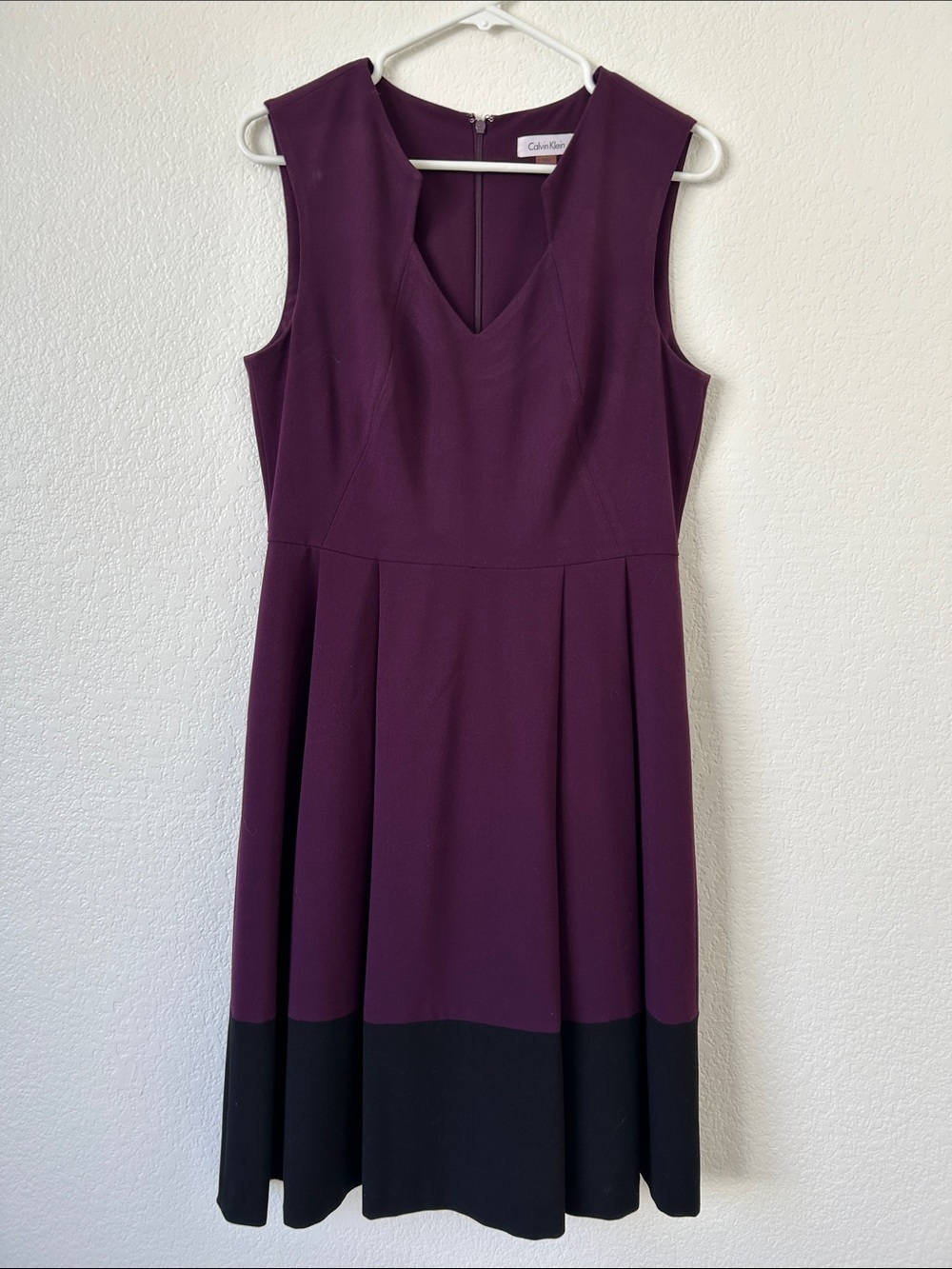 Calvin Klein Plum and Black Sleeveless Fit-and-Flare Midi Dress